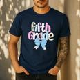 Preppy Fifth Grade Teacher Blue Floral Coquette Pencil Bow Men's Casual T-Shirt Navy