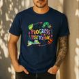 Progress Over Perfection Caterpillar Teacher Back To School Men's Casual T-Shirt Navy