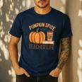 Pumpkin Spice And Teacher Life Halloween Teacher Men's Casual T-Shirt Navy Pumpkin Spice And Teacher Life Halloween Teacher Men's Casual T-Shirt Navy