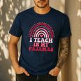 Rainbow Retro Homeschool Mom Teacher I Teach In My Pajamas Men's Casual T-Shirt Navy Rainbow Retro Homeschool Mom Teacher I Teach In My Pajamas Men's Casual T-Shirt Navy