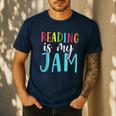 Reading Is My Jam Back To School Teacher Men's Casual T-Shirt Navy Reading Is My Jam Back To School Teacher Men's Casual T-Shirt Navy