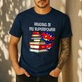 Reading Is My Super Power Superhero Best English Teacher Men's Casual T-Shirt Navy