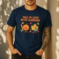 Retro Fall In Love With Learning Autumn Pumpkin Teacher Men's Casual T-Shirt Navy