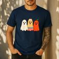 Retro Pencil Ghost Boo Spooky Teacher Halloween Costume Men's Casual T-Shirt Navy Retro Pencil Ghost Boo Spooky Teacher Halloween Costume Men's Casual T-Shirt Navy