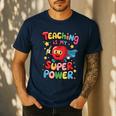 Retro Teaching Is My Superpower Apple Teacher Appreciation Men's Casual T-Shirt Navy