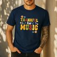 Retro Thankful For Music Floral Music Teacher Thanksgiving Men Women Men's Casual T-Shirt Navy