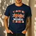 Retro Thankful Music Teacher Pumpkin Fall Thanksgiving Men's Casual T-Shirt Navy