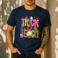 Retro Trick Or Teach Leopard Ghost Halloween Spooky Teacher Men's Casual T-Shirt Navy Retro Trick Or Teach Leopard Ghost Halloween Spooky Teacher Men's Casual T-Shirt Navy