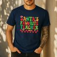Santas Favorite Teacher Retro Groovy Christmas Xmas Women Men's Casual T-Shirt Navy