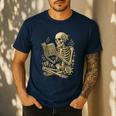 Skeleton Book Floral Skull Halloween Teacher Costume Men's Casual T-Shirt Navy Skeleton Book Floral Skull Halloween Teacher Costume Men's Casual T-Shirt Navy