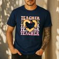Social Studies Teacher Pencil Heart Leopard Back To School Men's Casual T-Shirt Navy Social Studies Teacher Pencil Heart Leopard Back To School Men's Casual T-Shirt Navy