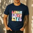 Soul Bleach Teacher Staff First Day Of School Last Hugs & High Fives Lunch Lady Vibes Blue Classic Fit Men's Casual T-Shirt Navy Soul Bleach Teacher Staff First Day Of School Last Hugs & High Fives Lunch Lady Vibes Blue Classic Fit Men's Casual T-Shirt Navy