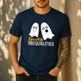 Spooky Ghost Inequalities Halloween Math Teacher Men's Casual T-Shirt Navy