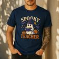 Spooky Teacher Halloween Cute Ghost Pumpkin Reading Women Men's Casual T-Shirt Navy Spooky Teacher Halloween Cute Ghost Pumpkin Reading Women Men's Casual T-Shirt Navy