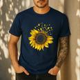 Sunflower Puzzle Pieces Autism Awareness For Mom Teacher For Women Men's Casual T-Shirt Navy
