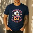 I Survived 67 Days Of School Groovy Retro Teachers Girls Men's Casual T-Shirt Navy