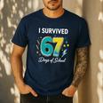 I Survived 67 Days Of School Teachers Students Meme Men's Casual T-Shirt Navy I Survived 67 Days Of School Teachers Students Meme Men's Casual T-Shirt Navy