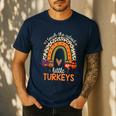 I Teach The Cutest Little Turkeys Thanksgiving Teacher Men Women Girls Kids Men's Casual T-Shirt Navy