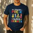 I Teach Pre-K Superheroes Students Teacher Back To School Men's Casual T-Shirt Navy