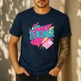 Teacher 90s Retro Colorful Teacher Of The 90s Back To School Men's Casual T-Shirt Navy Teacher 90s Retro Colorful Teacher Of The 90s Back To School Men's Casual T-Shirt Navy