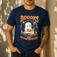 Teacher Halloween Ghost Reading Book Animal Boooks Are Men's Casual T-Shirt Navy