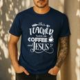 This Teacher Runs On Coffee And Jesus T Shirt Christian Tees Men's Casual T-Shirt Navy