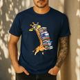 Teacher Shirt Giraffe Holding Books Bookworm Librarian Men's Casual T-Shirt Navy Teacher Shirt Giraffe Holding Books Bookworm Librarian Men's Casual T-Shirt Navy