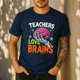 Teachers Love Brains Halloween 2025 Skeleton Costume Men's Casual T-Shirt Navy