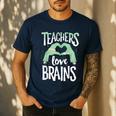 Teachers Love Brains Halloween Costume Trick Treat Zombie Men's Casual T-Shirt Navy