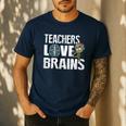 Teachers Love Brains Zombie Halloween Hilarious Men's Casual T-Shirt Navy