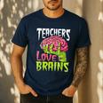 Teachers Love Brains Zombie Teacher Halloween Zombies Men's Casual T-Shirt Navy