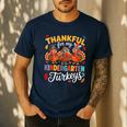 Thankful For My Kindergarten Turkeys Thanksgiving Teacher Men's Casual T-Shirt Navy