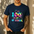 Tie Dye Happy 100th Day Of School Teacher Student 100 Days Men's Casual T-Shirt Navy