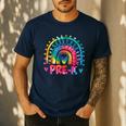 Tie Dye Prek Teacher Rainbow Preschool Back To School Girl Men's Casual T-Shirt Navy