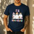 TK Boo Crew Retro Groovy Halloween Floral Ghost TK Teacher Men's Casual T-Shirt Navy TK Boo Crew Retro Groovy Halloween Floral Ghost TK Teacher Men's Casual T-Shirt Navy