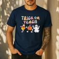 Trick Or Teach Candy Corn Pumpkin Ghost Teacher Men's Casual T-Shirt Navy Trick Or Teach Candy Corn Pumpkin Ghost Teacher Men's Casual T-Shirt Navy