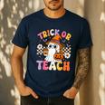 Trick Or Teach Cute Ghost Coffee Pumpkins Halloween Teacher Men's Casual T-Shirt Navy Trick Or Teach Cute Ghost Coffee Pumpkins Halloween Teacher Men's Casual T-Shirt Navy