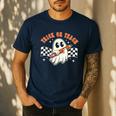 Trick Or Teach Groovy Retro Ghost Halloween Teacher Kids Men's Casual T-Shirt Navy Trick Or Teach Groovy Retro Ghost Halloween Teacher Kids Men's Casual T-Shirt Navy