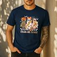 Trick Or Teach Groovy Teacher Halloween Floral Ghost Men's Casual T-Shirt Navy