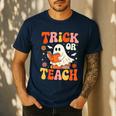 Trick Or Teach Halloween Shirt For Teacher Kids Floral Ghost Men's Casual T-Shirt Navy