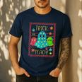 Trick Or Teach Neon Ghost Flower Teacher Spooky Halloween Men's Casual T-Shirt Navy