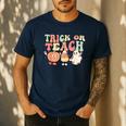 Trick Or Teach Pumpkin Candy Corn Ghost Halloween Teacher Men's Casual T-Shirt Navy Trick Or Teach Pumpkin Candy Corn Ghost Halloween Teacher Men's Casual T-Shirt Navy