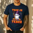 Trick Or Teach Teacher Halloween Ghost Pencil Floral Men's Casual T-Shirt Navy Trick Or Teach Teacher Halloween Ghost Pencil Floral Men's Casual T-Shirt Navy