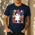 Trick Or Teach Teacher Pencil Ghost Halloween Teacher Men's Casual T-Shirt Navy Trick Or Teach Teacher Pencil Ghost Halloween Teacher Men's Casual T-Shirt Navy
