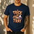 Trick Or Tray Halloween Cafeteria Teacher School Men's Casual T-Shirt Navy Trick Or Tray Halloween Cafeteria Teacher School Men's Casual T-Shirt Navy