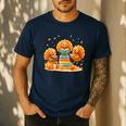 Turkey Read Books Reading Fall Thanksgiving Teacher Men's Casual T-Shirt Navy