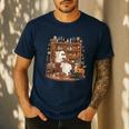 Vintage Ghost Book Reading Pumpkin Gothic Halloween Teachers Men's Casual T-Shirt Navy Vintage Ghost Book Reading Pumpkin Gothic Halloween Teachers Men's Casual T-Shirt Navy
