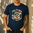 Weird Teachers Build Character Raccoon Colourful Floral Men's Casual T-Shirt Navy
