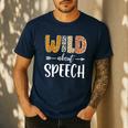 Wild About Speech SLP Leopard Teacher Back To School Kids Men's Casual T-Shirt Navy