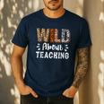 Wild About Teaching Teacher Lover Animals Leopard Zebra Men's Casual T-Shirt Navy